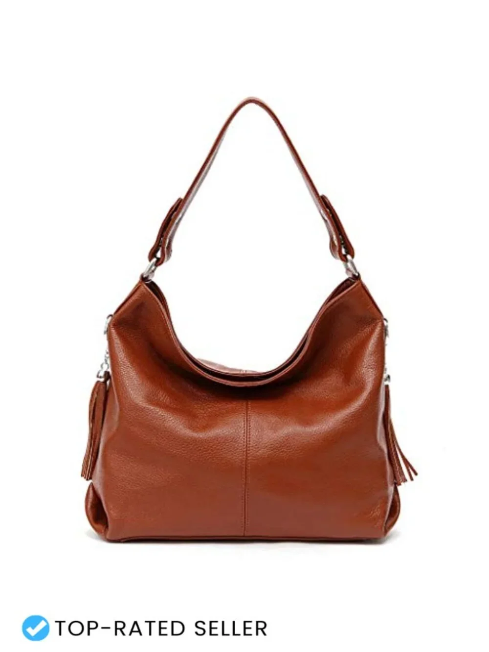Genuine Leather Tassel Hobo Satchel Shoulder Bag with Adjustable Strap, Fits